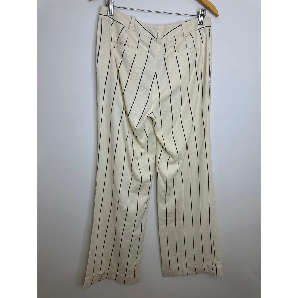 Lauren Ralph Lauren Linen Blend Pants Cream Stripe Wide Leg Minimalist Office - Picture 12 of 16